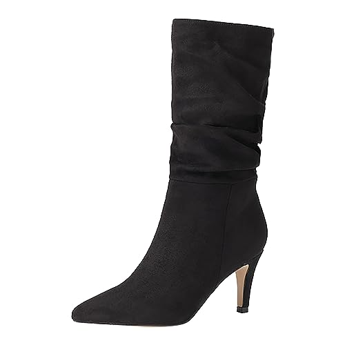 Boots Damen Mid Calf Stiefel 2023 High Heel Mid Heel Sexy Pointed Toe Mode Stiefel Damenschuhe Reitschuhe Damen (41) von VBEDKDEB