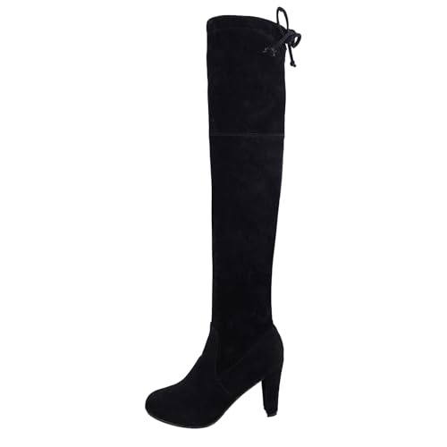 Boots Damen Mid Calf Stiefel Damen Stiefel Overknee High Modisch Neues Muster Spitzschuh Dicker Absatz Quadratischer Absatz Weitschaftstiefel (41) von VBEDKDEB