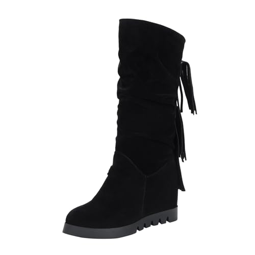 Boots Damen Mid Calf Stiefel Damen Wintermode Wedge High Heel Stiefel Warme baumwollverdickte Schneestiefel Schuhe Zum Dirndl (38) von VBEDKDEB