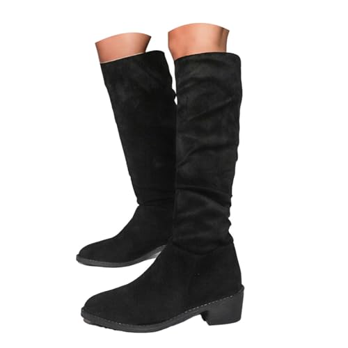 Boots Damen Mid Calf Stiefel Frauen Mitte Wade Stiefel Herbst Und Winter Mode Spitz Zulaufend Square Heel Cowboy Damen (36) von VBEDKDEB