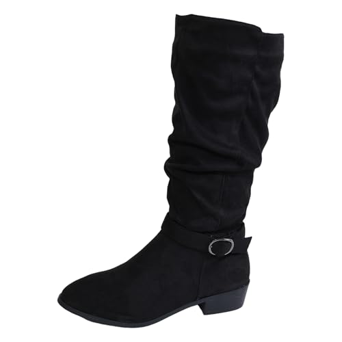 Boots Damen Mid Calf Stiefel Große Mode Damenschuhe Winter Mid Heel Damenstiefel Europäische einfarbige High Top Fashion Calf Boots 22222stiefel Damen (37) von VBEDKDEB