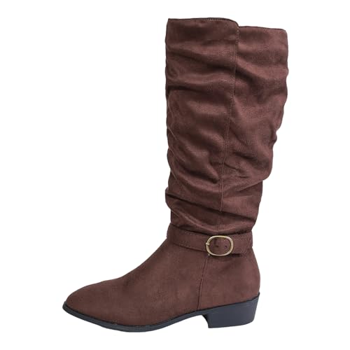 Boots Damen Mid Calf Stiefel Große Mode Damenschuhe Winter Mid Heel Damenstiefel Europäische einfarbige High Top Fashion Calf Boots 22222stiefel Damen (Brown, 39) von VBEDKDEB