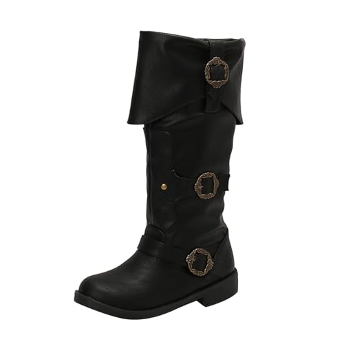 Boots Damen Mid Calf Stiefel Halloween Männer Stiefel Kostüm Mittelalter Cosplay für Männer Frauen Lederstiefel Dirndl Schuhe Damen (39) von VBEDKDEB