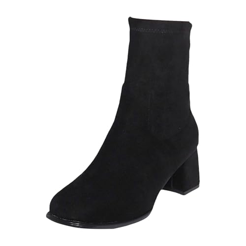 Boots Damen Mid Calf Stiefel und Winter Neue quadratische Kopf große europäische und Kurze seitliche Reißverschluss Mode grobe Ferse Samtrand High Heel Stiefel Gummistiefel Gefüttert (38) von VBEDKDEB