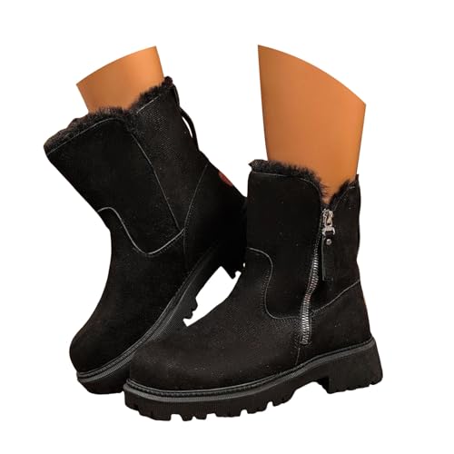 Boots Damen Mid calf Stiefel Damenstiefel aus Plüsch mit dicker Sohle, modische, lässige Oberbekleidung aus Wildleder, runde Zehenpartie, seitlicher Reißverschluss, wadenhohe Knöchelschuhe Damen (37) von VBEDKDEB