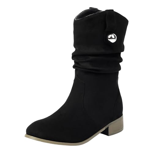 Boots Damen Mid calf Stiefel Damenstiefel aus Wildleder mit mittlerer Wade, modisch und lässig, orange, dicker Absatz, spitze Zehenpartie, niedriger Absatz, mittelhohe Stiefel Gummistiefel Pink (40) von VBEDKDEB