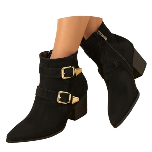 Boots Damen Mid calf Stiefel Damenstiefel mit klobigem Absatz und spitzer Zehenpartie, modische, lässige Wildlederstiefel in großer Größe mit hohem Absatz und seitlichem Halbschuhe Damen Elegant (36) von VBEDKDEB