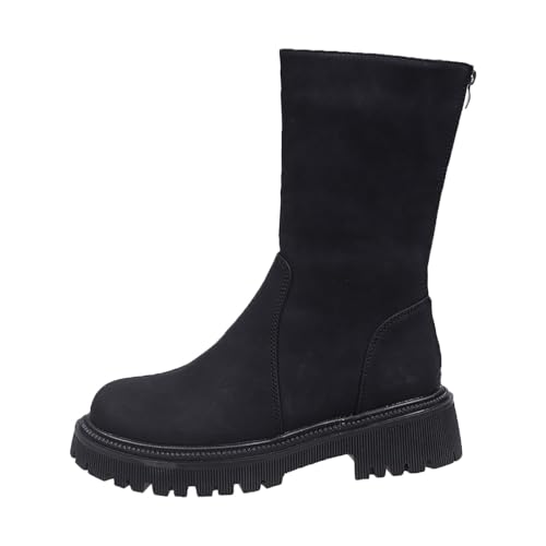 Boots Damen Mid calf Stiefel Damenstiefel mit modischen Ärmeln, dicker Sohle, runder Zehenpartie, Reißverschluss auf der Rückseite, einfarbig, schlicht, klassisch, mittelhoher Gummistiefel Kurz (39) von VBEDKDEB