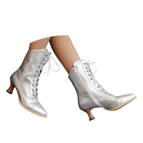 Boots Damen Mid calf Stiefel Damenstiefel mit spitzer Zehenpartie und Weinglasabsatz, modische Schnürstiefel aus britischem Leder in Volltonfarbe bis zur Wadenmitte Halbschuhe Damen Elegant (39) von VBEDKDEB