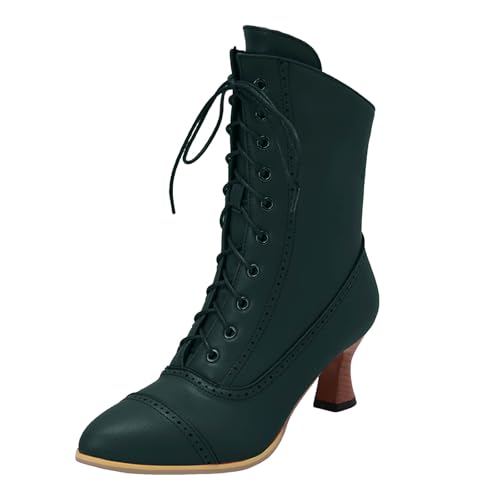 Boots Damen Mid calf Stiefel Damenstiefel mit spitzer Zehenpartie und Weinglasabsatz, modische Schnürstiefel aus britischem Leder in Volltonfarbe bis zur Wadenmitte Halbschuhe Damen Elegant (43) von VBEDKDEB