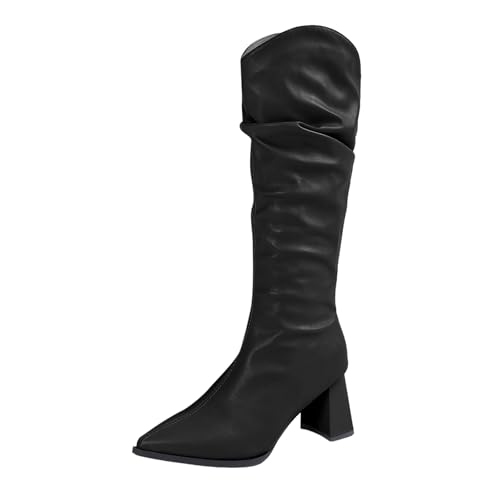 Boots Damen Mid calf Stiefel Kniehohe Damenstiefel, runde Zehenpartie, breite Wade, zum Hineinschlüpfen, klobige Reitstiefel für Damen, Lederstiefel mit niedrigem Absatz, V Ausschnitt, Gummi Boot (42) Boots Damen Mid calf Stiefel Kniehohe Damenstiefel, runde Zehenpartie, breite Wade, zum Hineinschlüpfen, klobige Reitstiefel für Damen, Lederstiefel mit niedrigem Absatz, V Ausschnitt, Gummi Boot (42) von VBEDKDEB