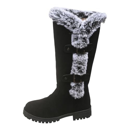 Boots Damen Mid calf Stiefel Plüschige und warme lange Damenstiefel, modische und lässige Stiefel aus Wildleder mit dickem Absatz runder Zehenpartie bis zur Mitte der Wade Gummistiefel Leicht (41) von VBEDKDEB