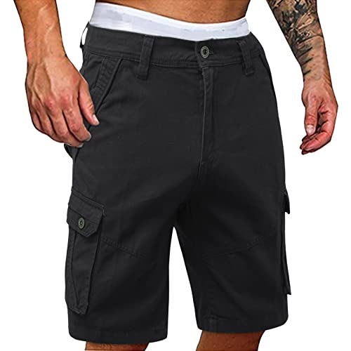 Cargo Shorts Arbeitshosen Männer Kurz Solid Color Outdoor Overalls Hose Short Button Pocket Cargo Pant Herren-Shorts (Black, XL) von VBEDKDEB