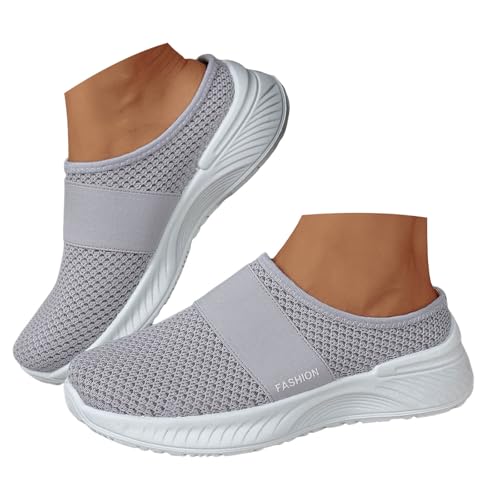 Damen Herren Clogs Pantolette Hausschuhe Damenschuhe mit geschlossener Spitze, modisches Mesh, atmungsaktiv, weiche Sohle, offener Absatz, Sportschuhe Gartenclogs Sommerschuhe Walking (Grey, 41) von VBEDKDEB