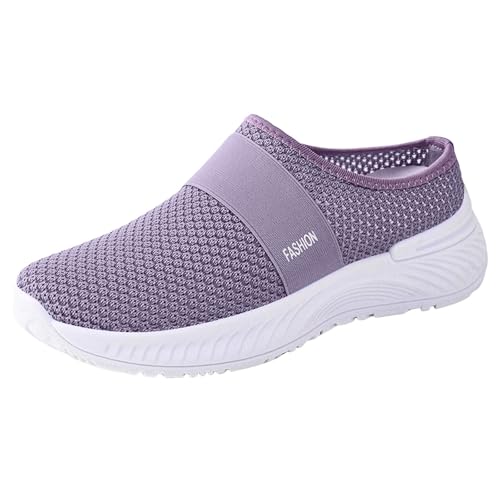 Damen Herren Clogs Pantolette Hausschuhe Damenschuhe mit geschlossener Spitze, modisches Mesh, atmungsaktiv, weiche Sohle, offener Absatz, Sportschuhe Gartenclogs Sommerschuhe Walking (Purple, 36) von VBEDKDEB