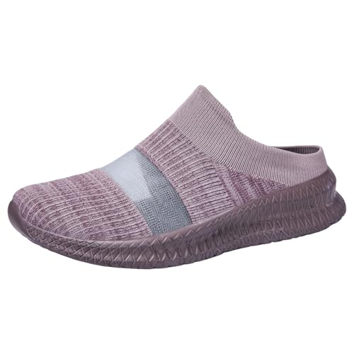Damen Herren Clogs Pantolette Hausschuhe Größe 36 46 Männer und Frauen gleiche Mesh Fly Weave weiche Sohle Zehe Halbtasche Casual Sportschuhe Gartenclogs Sommer Sommerschuhe Walking (Purple, 43) von VBEDKDEB