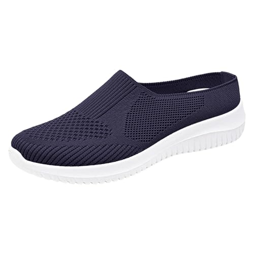 Damen Herren Clogs Pantolette Mules Flache Elegante Breite Füße Damen Sandalen Freizeit Hausschuhe Wanderschuhe Strandsandalen Leichte Mesh Sommerschuhe Sneaker Barfussschuhe (Dark Blue, 37) von VBEDKDEB