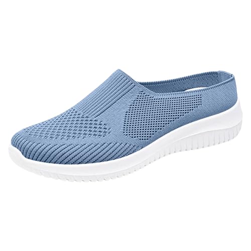 Damen Herren Clogs Pantolette Mules Flache Elegante Breite Füße Damen Sandalen Freizeit Hausschuhe Wanderschuhe Strandsandalen Leichte Mesh Sommerschuhe Sneaker Barfussschuhe (Light Blue, 37) von VBEDKDEB