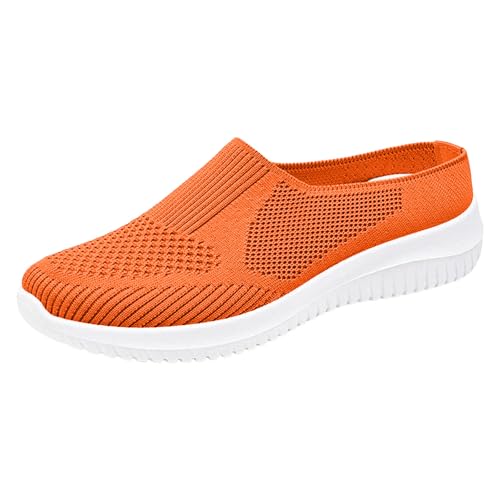 Damen Herren Clogs Pantolette Mules Flache Elegante Breite Füße Damen Sandalen Freizeit Hausschuhe Wanderschuhe Strandsandalen Leichte Mesh Sommerschuhe Sneaker Barfussschuhe (Orange, 43) von VBEDKDEB