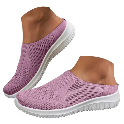 Damen Herren Clogs Pantolette Mules Flache Elegante Breite Füße Damen Sandalen Freizeit Hausschuhe Wanderschuhe Strandsandalen Leichte Mesh Sommerschuhe Sneaker Barfussschuhe (Purple, 38) von VBEDKDEB