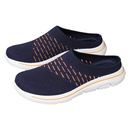 Damen Herren Clogs Pantolette Mules Lässige, einfarbige, umwickelte Zehenpartie aus Flyweave Mesh, atmungsaktive Halb Flip Flops für Paare, große Freizeitschuhe Gartenclogs Sommer (Dark Blue, 40) von VBEDKDEB