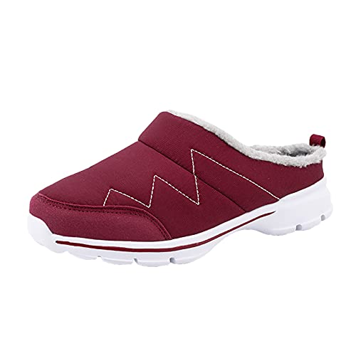 Damen Herren Clogs Pantolette Mules Slip samt auf Wärme Schuhe Verliebte Frauen beiläufige atmungsaktive Plus Textil für Mesh Gartenclogs Sneaker Walking Barfussschuhe (Red, 37) von VBEDKDEB