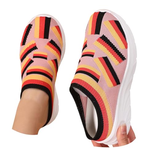 Damen Herren Clogs Pantolette Sabots Flache Elegante Breite Füße Damen Sandalen Freizeit Hausschuhe Wanderschuhe Strandsandalen Leichte Mesh Schlupfschuhe Sommerschuhe Sneaker Walking (Orange, 41) von VBEDKDEB