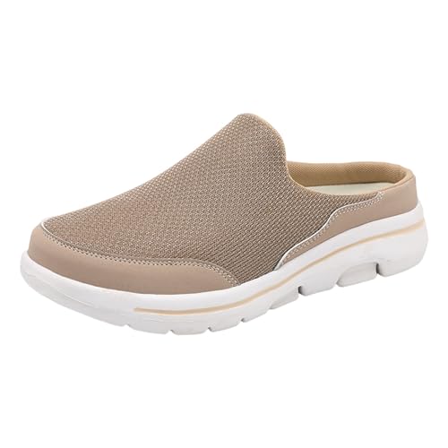 Damen Herren Clogs Pantolette Sabots Lässige, einfarbige, umwickelte Zehenpartie aus Flyweave Mesh, atmungsaktive Halb Flip Flops für Paare, große Sneaker Barfussschuhe Schlupfschuhe (Brown, 39) von VBEDKDEB