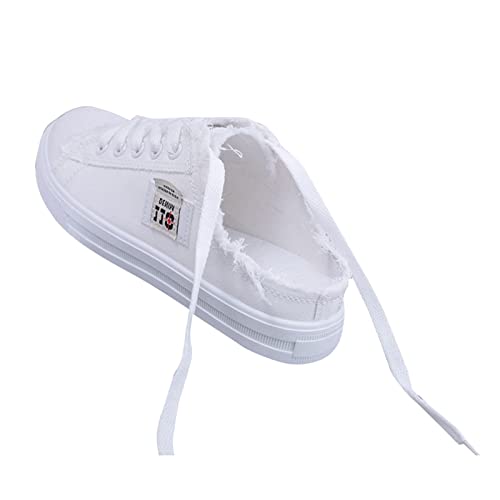 Damen Herren Clogs Pantolette Schlappen Mode Segeltuchschuhe für Frauen Freizeitschuhe Flache Sommer Sommerschuhe Sneaker Schlupfschuhe (White, 39) von VBEDKDEB