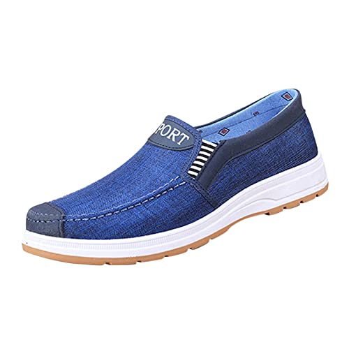 Freizeitschuhe Herren Slipper Mode ganzjährig Herren Freizeitschuhe flache runde Kappe rutschfester Stoff Obermaterial Farbblockstreifen bequemer Slip einfacher Stil Sneaker Schuhe (Blue, 40) von VBEDKDEB