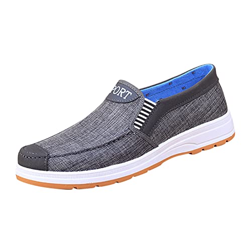 Freizeitschuhe Herren Slipper Mode ganzjährig Herren Freizeitschuhe flache runde Kappe rutschfester Stoff Obermaterial Farbblockstreifen bequemer Slip einfacher Stil Sneaker Schuhe (Grey, 42) von VBEDKDEB