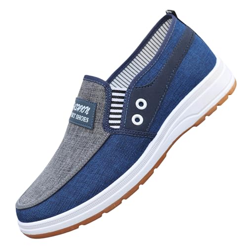 Freizeitschuhe Herren Slipper Modische Freizeitschuhe für Herren für alle Jahreszeiten, flache, rutschfeste Sohle, Canvas, leicht, bequem zum Reinschlüpfen. Eigenschaften: Mittelalter (Blue, 43) von VBEDKDEB