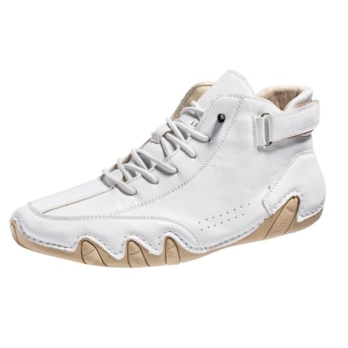 Freizeitschuhe Herren Slipper Paar Herbst Neue Außenhandel High Top Stiefel Männer Und Frauen Freizeit Kurze Stiefel Trend Atmungsaktive Lederschuhe Slipper Herren (White, 43) von VBEDKDEB