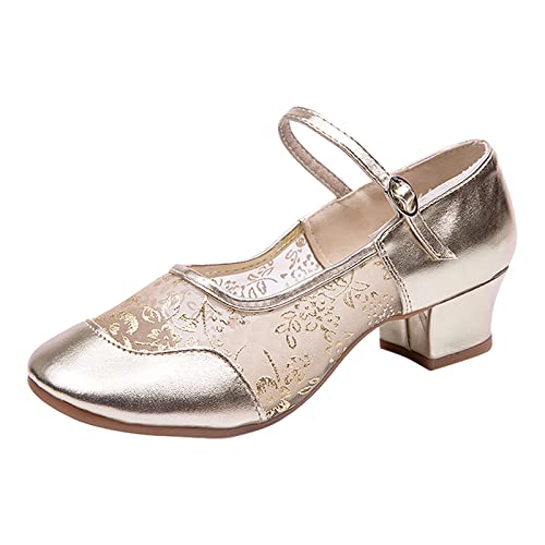 Gesundheitsschuhe Damen Ballettschuhe rutschfest Dicker Absatz runder Zeh atmungsaktive Tanzschuhe Schwarze Ballerina Damen Loafer Damen (Gold #3, 40) von VBEDKDEB