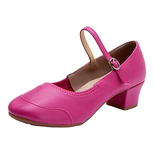 Gesundheitsschuhe Damen Ballettschuhe rutschfest Dicker Absatz runder Zeh atmungsaktive Tanzschuhe Schwarze Ballerina Damen Loafer Damen (Hot Pink #1, 39) von VBEDKDEB