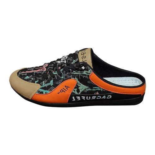 Herren Clogs Pantolette Schlappen Herren Baotou Halbzehenschuhe Fashion Hundred Casual Splicing Bunte offene Zehen Flache Sport Freizeitschuhe Gartenclogs Sommer Walking Pantoffeln (Orange, 43) von VBEDKDEB