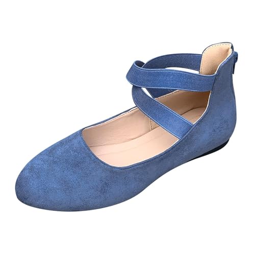 Keilabsatz Ballerina Schuhe Damen Ballerinas Bequeme Arbeitsschuhe Frauen Schlupfschuhe rutschfeste Slipper Elastisch Riemen Reißverschluss Hinten Abendschuhe 2025 Reise Wanderschuhe (Blue, 38) von VBEDKDEB