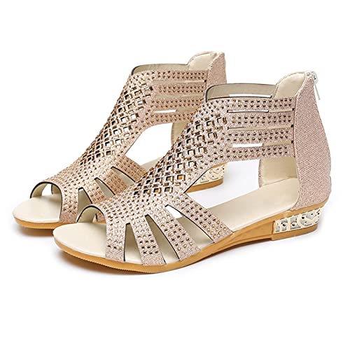 Keilabsatz Schuhe Damen Bohemian Atmungsaktive Sandalen Frauen Peeptoe Strass Reißverschluss Hinten Rutschfeste Sandaletten 2025 Sommer Lässige Wandersandalen Reise Urlaub Keilsandalen (Beige, 38.5) Keilabsatz Schuhe Damen Bohemian Atmungsaktive Sandalen Frauen Peeptoe Strass Reißverschluss Hinten Rutschfeste Sandaletten 2025 Sommer Lässige Wandersandalen Reise Urlaub Keilsandalen (Beige, 38.5) von VBEDKDEB