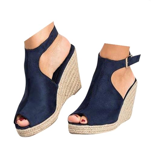 Keilabsatz Schuhe Damen Wildleder Plateau Leder Sandalen Frauen Peeptoe Verstellbaren Riemchen Rutschfeste Espadrilles Sandaletten 2025 Sommer Lässige Strand Reise Urlaub Wanderschuhe (Dark Blue, 37) Keilabsatz Schuhe Damen Wildleder Plateau Leder Sandalen Frauen Peeptoe Verstellbaren Riemchen Rutschfeste Espadrilles Sandaletten 2025 Sommer Lässige Strand Reise Urlaub Wanderschuhe (Dark Blue, 37) von VBEDKDEB
