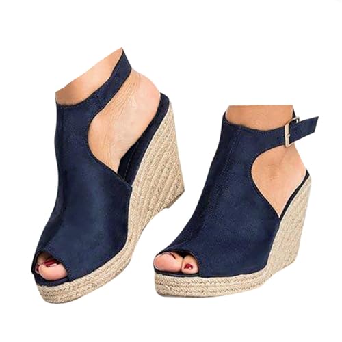 Keilabsatz Schuhe Damen Wildleder Plateau Leder Sandalen Frauen Peeptoe Verstellbaren Riemchen Rutschfeste Espadrilles Sandaletten 2025 Sommer Lässige Strand Reise Urlaub Wanderschuhe (Dark Blue, 41) Keilabsatz Schuhe Damen Wildleder Plateau Leder Sandalen Frauen Peeptoe Verstellbaren Riemchen Rutschfeste Espadrilles Sandaletten 2025 Sommer Lässige Strand Reise Urlaub Wanderschuhe (Dark Blue, 41) von VBEDKDEB
