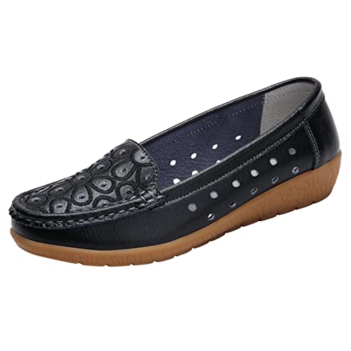 Loafer Damen Flache Mokassins Slipper Damenschuhe Grobe Absätze Kurze Lederstiefel Stiefel High Heels Damenstiefel Mode Reißverschlussstiefel Halbschuhe Schlupfschuhe Slip on Komfort (38) von VBEDKDEB