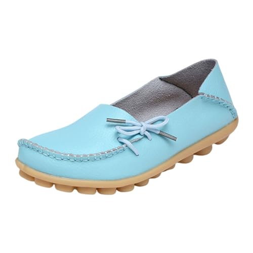 Loafer Damen Flache Mokassins Slipper Einfarbige, lässige Single Schlupfschuhe mit Keilabsatz für Damen, farbige Schuhe, Freizeitschuhe Halbschuhe Schlupfschuhe Slip on Komfort (Light Blue, 37) von VBEDKDEB