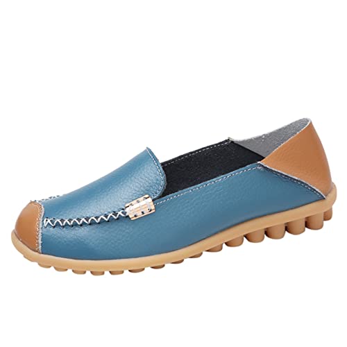 Loafer Damen Flache Mokassins Slipper Mode Frauen atmungsaktive Spitze up Schuhe Wohnung beiläufige Bequem Slip on Bequemschuhe Komfort (Light Blue, 41) von VBEDKDEB
