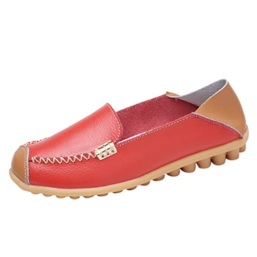 Loafer Damen Flache Mokassins Slipper Mode Frauen atmungsaktive Spitze up Schuhe Wohnung beiläufige Bequem Slip on Bequemschuhe Komfort (Red, 39) von VBEDKDEB