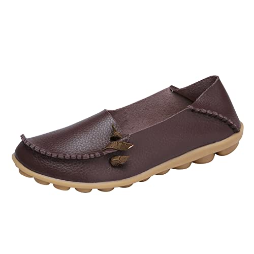 Loafer Damen Flache Mokassins Slipper Mode Frauen atmungsaktive Spitze up Schuhe Wohnung beiläufige Halbschuhe Schlupfschuhe Bequemschuhe Komfort (Coffee, 41) von VBEDKDEB