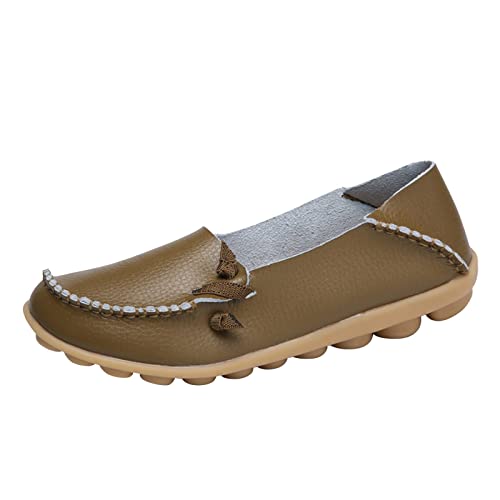 Loafer Damen Flache Mokassins Slipper Mode Frauen atmungsaktive Spitze up Schuhe Wohnung beiläufige Halbschuhe Schlupfschuhe Bequemschuhe Komfort (Khaki, 37) von VBEDKDEB