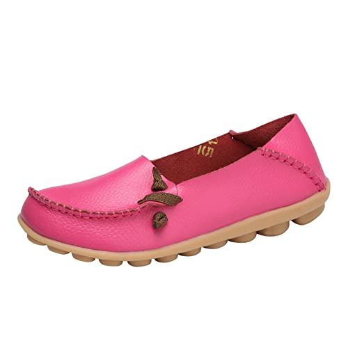 Loafer Damen Flache Mokassins Slipper Mode Frauen atmungsaktive Spitze up Schuhe Wohnung beiläufige Halbschuhe Schlupfschuhe Bequemschuhe Komfort (Watermelon Red, 38) von VBEDKDEB