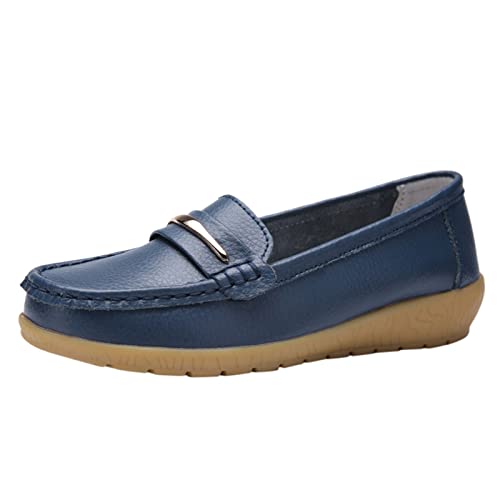 Loafer Damen Flache Mokassins Slipper Mode Frauen atmungsaktive Spitze up Schuhe Wohnung beiläufige Schlupfschuhe Bequem Slip on Komfort (Dark Blue, 40) von VBEDKDEB
