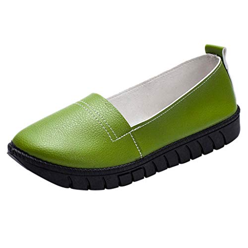 Loafer Damen Flache Mokassins Slipper Rundes Boot einzelne Flache Freizeitschuhe Zehen Schuhe Slip on faul Frauen Damenschuhe Halbschuhe Bequem Slip on Flach (Green, 37) von VBEDKDEB