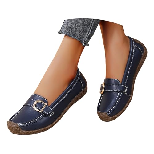 Loafer Damen Flache Slipper Mokassins Bequeme Flache Loafer für Damen, zum Hineinschlüpfen, Leder Schuhe, Outdoor Fahrschuhe Schlupfschuhe Bequem Bequemschuhe Flach (Blue, 39) von VBEDKDEB